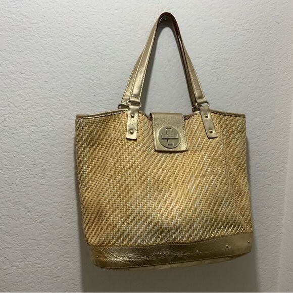KATE SPADE wicker gold trim tote purse - Picture 1 of 9